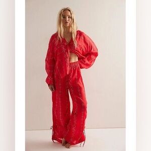 Free People Come Over Printed Pant Cherry combo